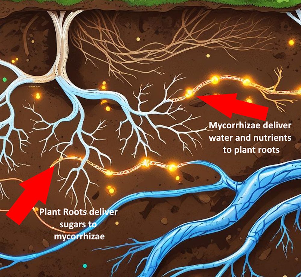 illustration of the mycorrhizal fungi network