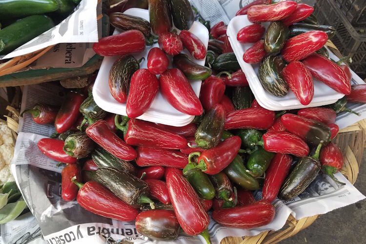 jalapeno peppers stacked on a table