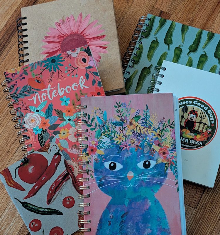 garden journals spread on the floor